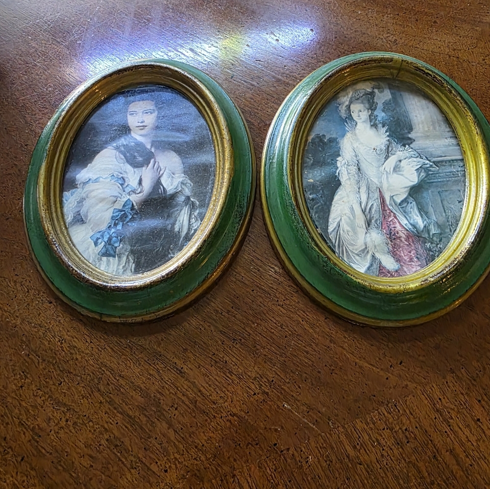 Vintage Green and Gold Tone Oval Portrait Frames